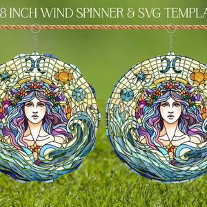 Signo do Zodíaco Virgem Wind Spinner Modelo de design de sublimação de vitral, Spinner SVG Spinners suspensos de sublimação redonda de 10 e 8 polegadas png
