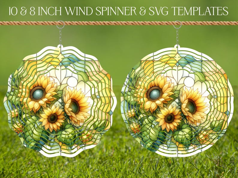 3D Sunflowers Wind Spinner Stained Glass Sublimation Design Template ...