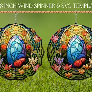 Easter Wind Spinner Stained Glass Sublimation Design Template, Wind Spinner SVG, 10 and 8 inch Round Sublimation, Hanging Spinners png