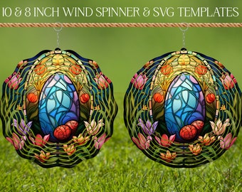 Plantilla de diseño de sublimación de vidrieras de Easter Wind Spinner, Wind Spinner SVG, sublimación redonda de 10 y 8 pulgadas, Spinners colgantes png