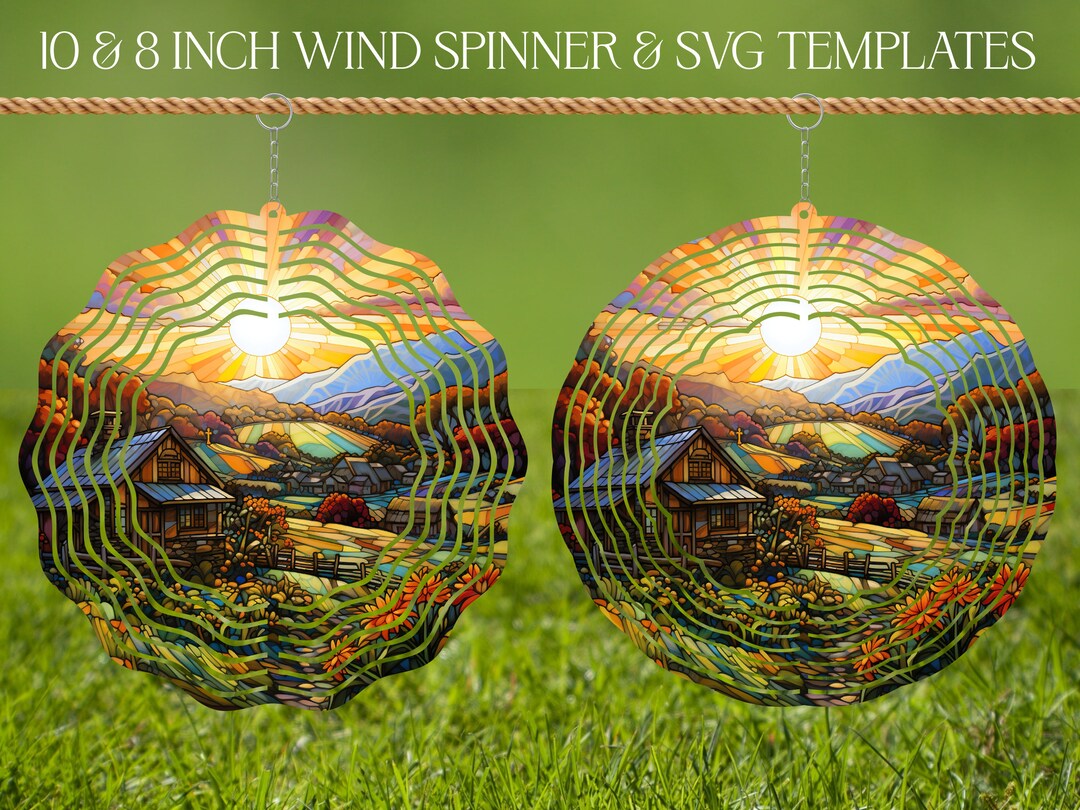 Farmhouse Wind Spinner Stained Glass PNG Sublimation Design Template ...