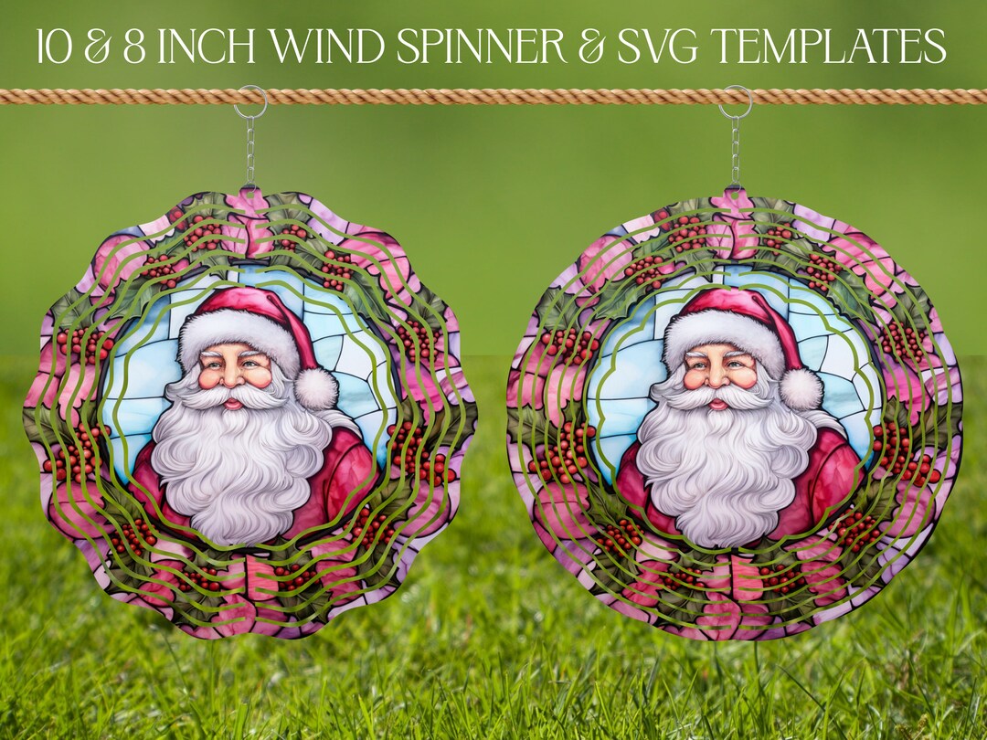 Santa Claus Wind Spinner Stained Glass Sublimation Design Template ...