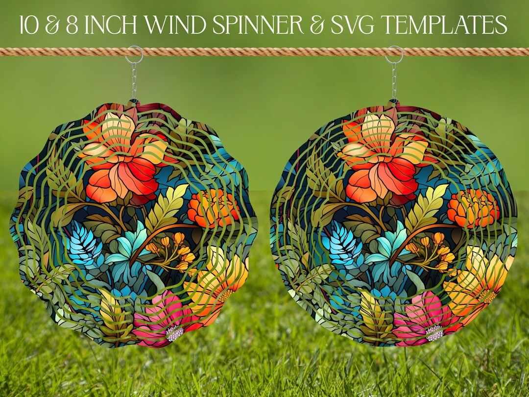 Flowers Wind Spinner Stained Glass Sublimation Design Template, Wind ...