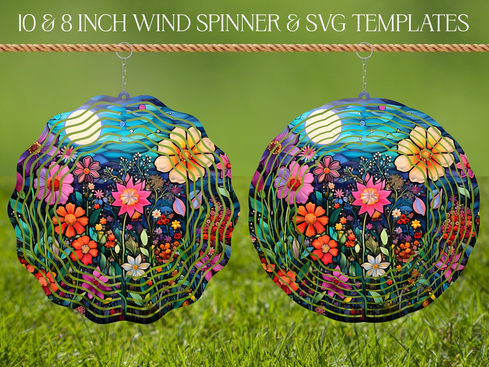 Flowers Field Wind Spinner Stained Glass Sublimation Design Template ...