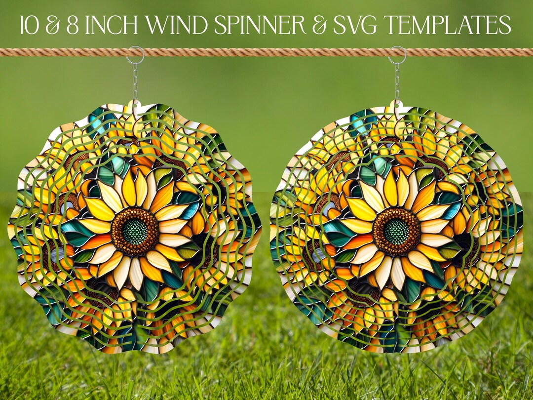 3D Sunflowers Wind Spinner Stained Glass Sublimation Design Template ...