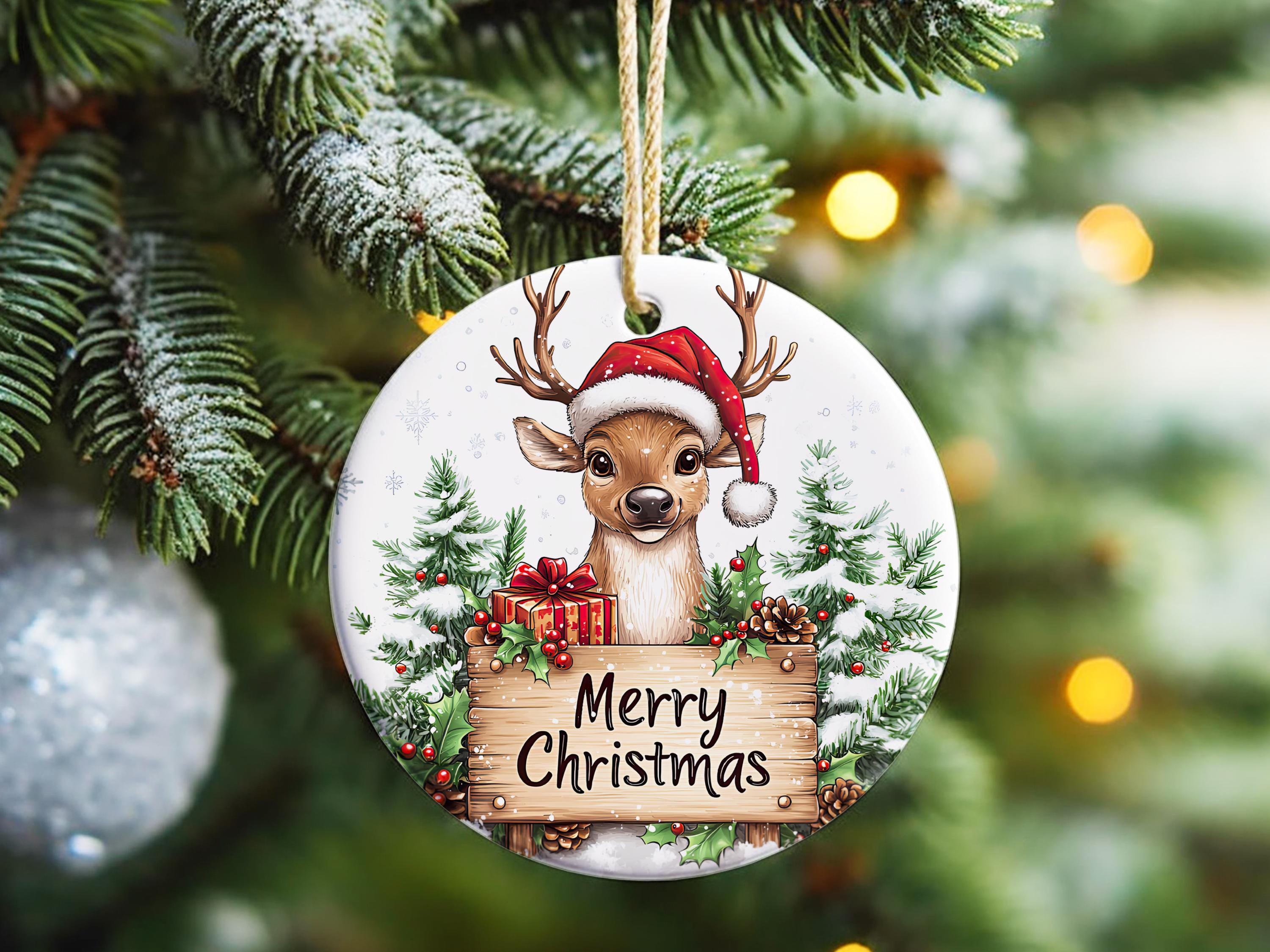 3D Christmas Sublimation Ornaments Designs Download Decoration Sublimation Background Merry Christmas PNG Digital Round Design Deer