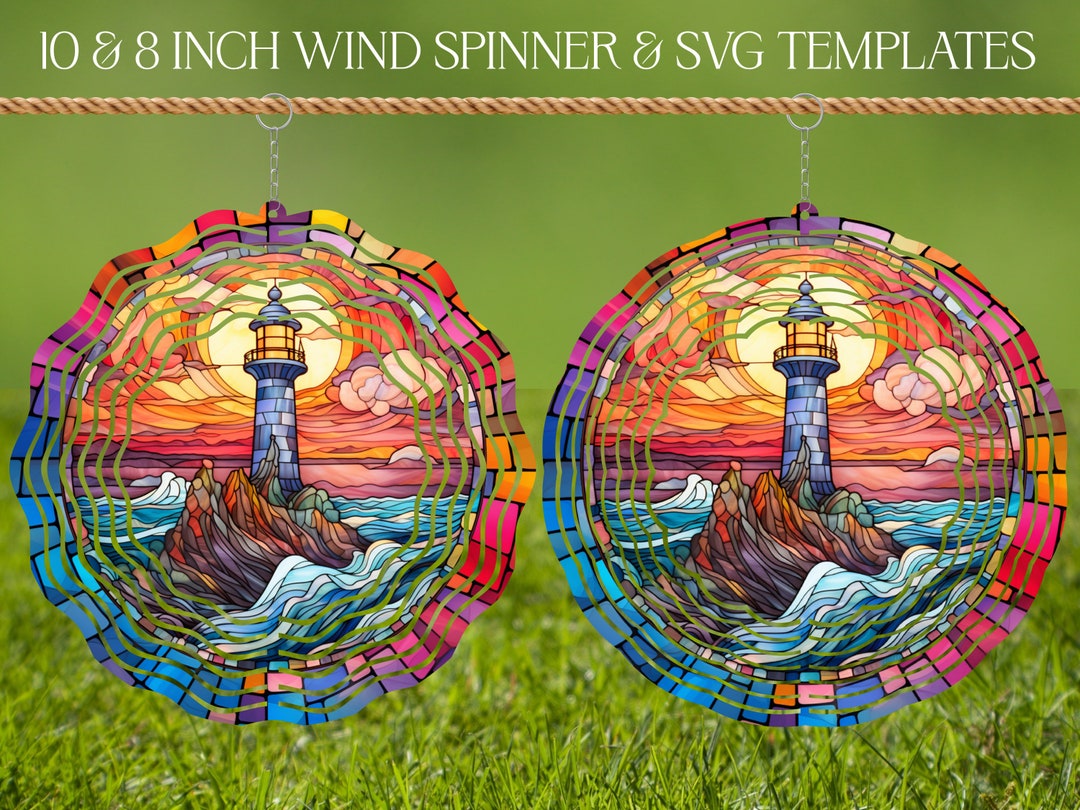 Lighthouse Wind Spinner Stained Glass Sublimation Design Template, Wind ...