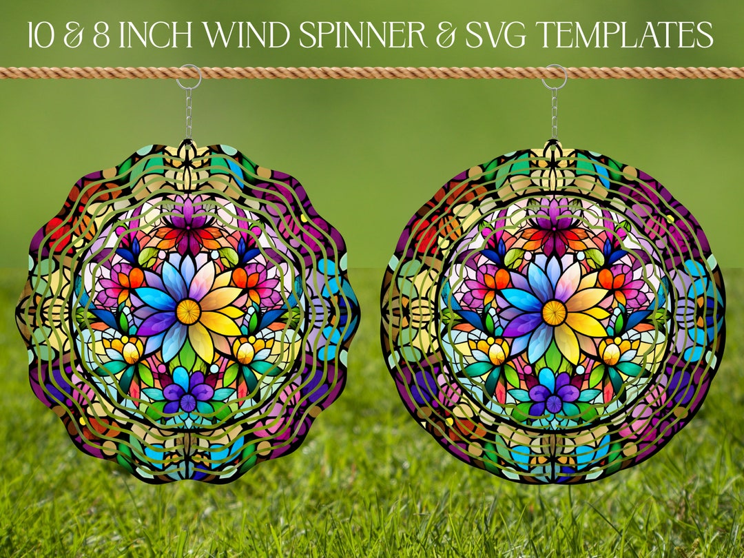Flowers Wind Spinner Stained Glass Sublimation Design Template, Wind ...