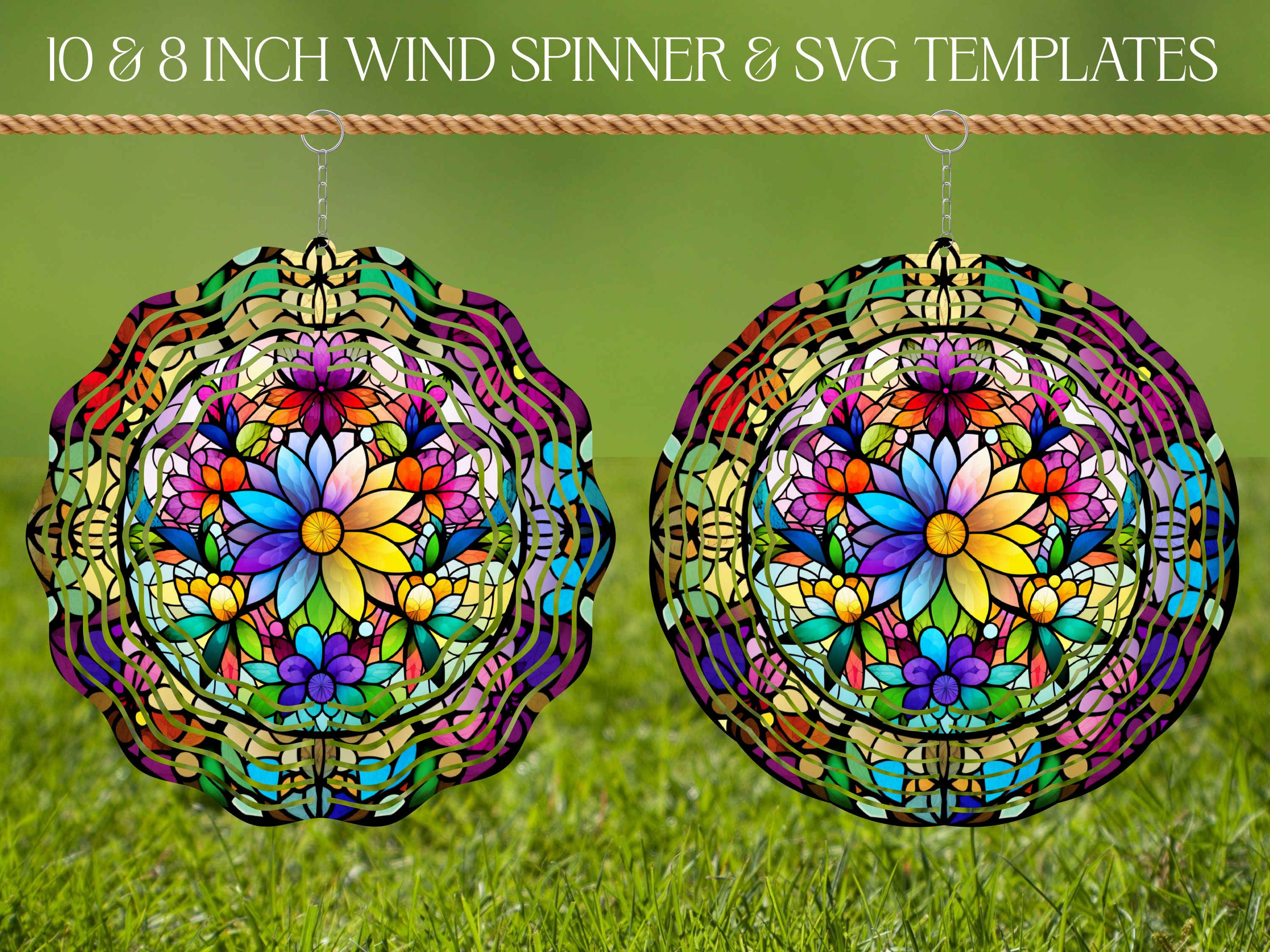 Flowers Wind Spinner Stained Glass Sublimation Design Template, Wind ...