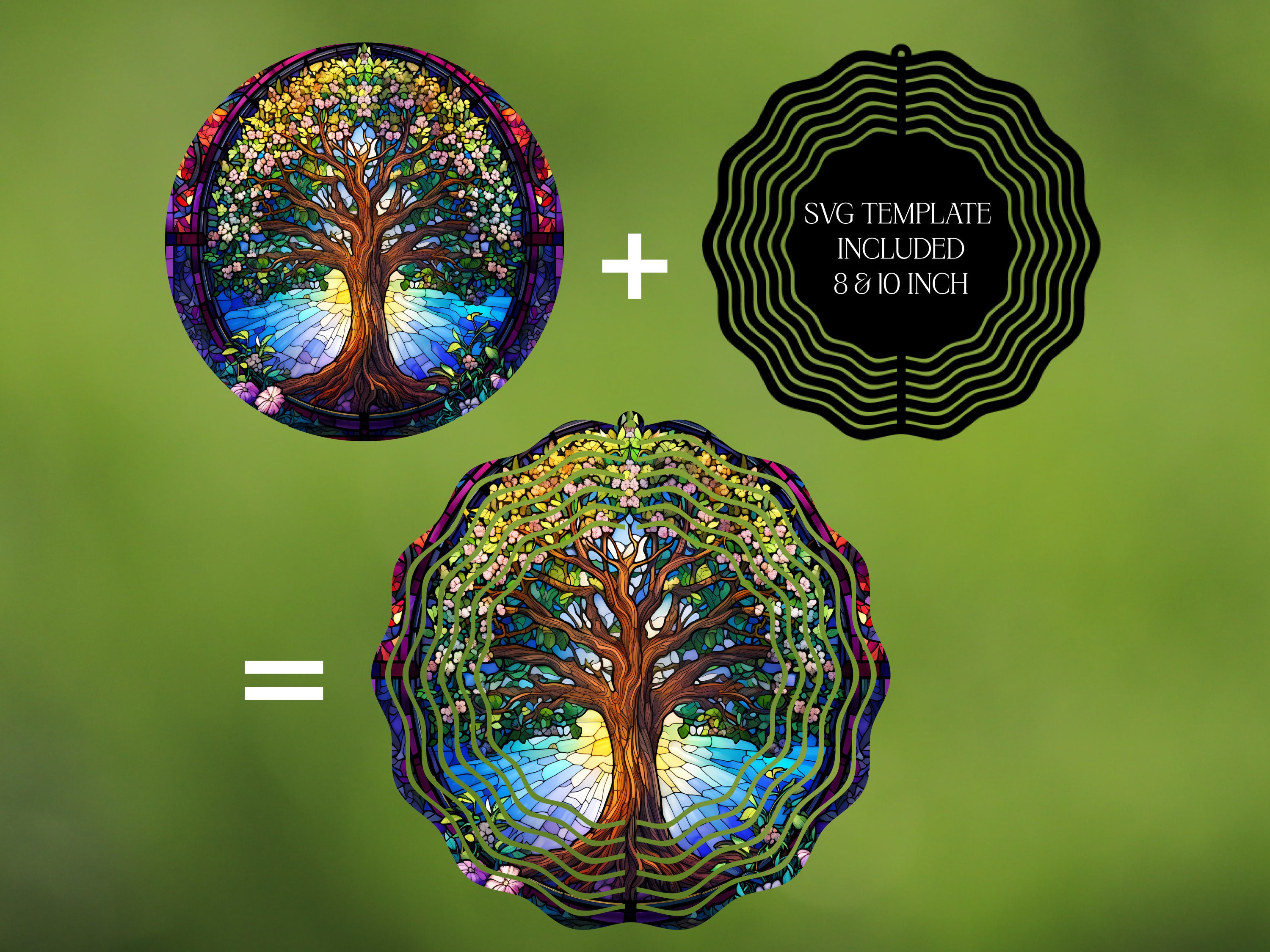 Tree of Life Wind Spinner Stained Glass Sublimation Design Template ...