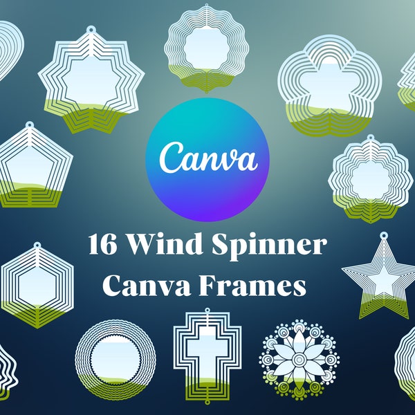 Editable Wind Spinner Canva Frame Bundle Set of 16 Design Mockup Frames, Fill Your Own Drag & Drop Templates, Commercial Use, Create Mockups