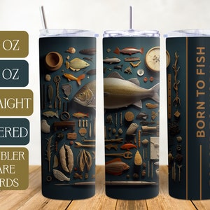 3D Fishing Tumbler Wrap, 20 oz en 30 oz Skinny Tumbler Sublimation Design, recht en taps toelopend, instant digitale download, gratis zorgkaart