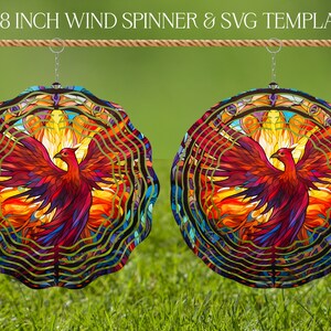 Modèle de conception pour sublimation de vitrail Phoenix, hélice à vent SVG, sublimation ronde de 10 et 20 pouces, hélices suspendues png thumbnail