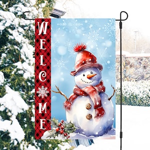 Garden Flag Sublimation Design 12x18, Snowman Welcome Christmas, Digital Download Design, PNG, Garden Porch Decor Art Yard Sign Event Banner
