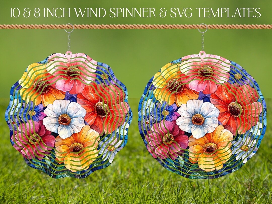 Flowers Wind Spinner Stained Glass Sublimation Design Template, Wind ...