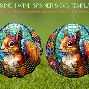 Modèle de conception de sublimation de vitrail écureuil, girouette SVG, sublimation ronde de 10 et 20 pouces, hélices suspendues png thumbnail