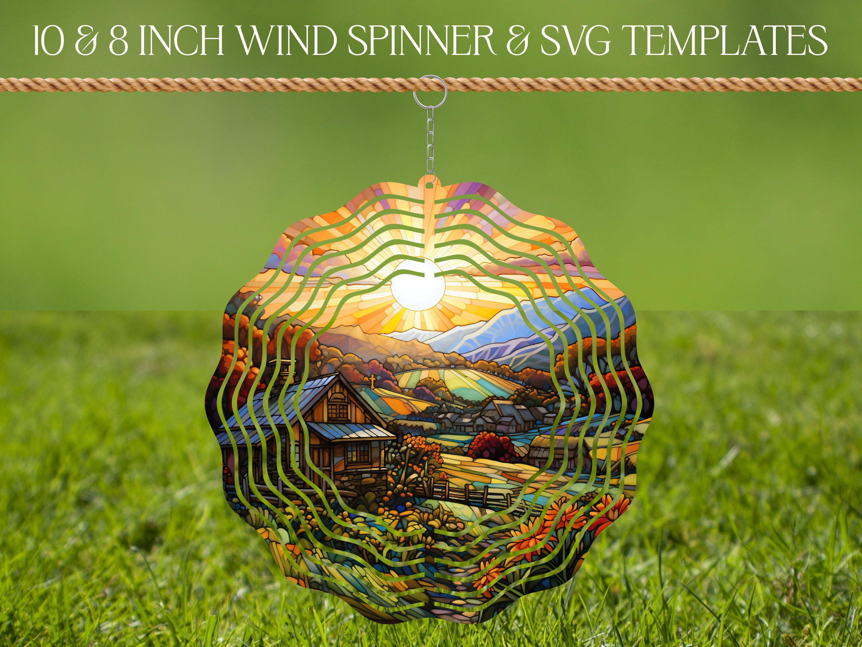 Farmhouse Wind Spinner Stained Glass PNG Sublimation Design Template ...
