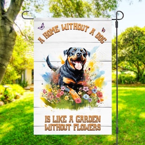 Garden Flag Sublimation Design 12x18, Cute Puppy With Flowers, Digital Design PNG, Garden Decor Art, Yard Sign, Event Banner, Funny Dog Flag