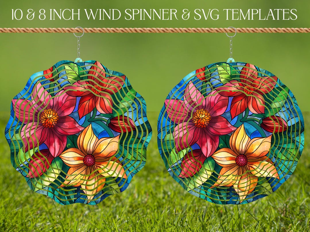 Flowers Wind Spinner Stained Glass Sublimation Design Template, Wind ...