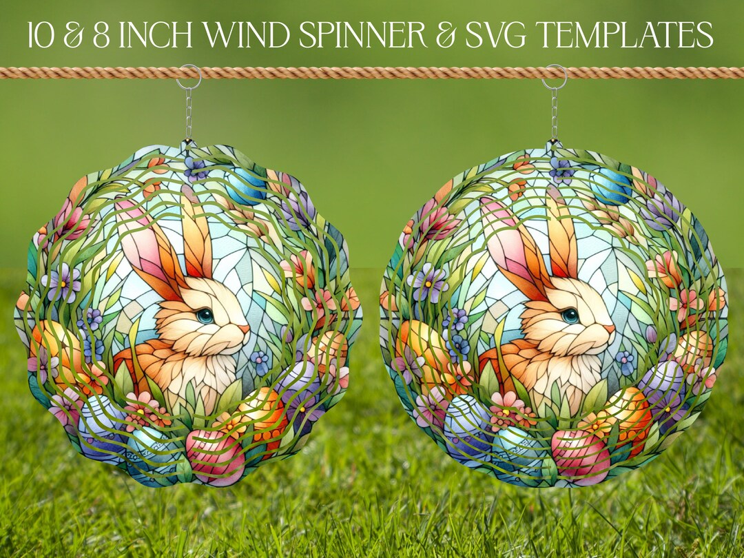 Easter Bunny Wind Spinner Stained Glass Sublimation Design Template ...