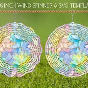 Wind Spinner Stained Glass Sublimation Design Template, Wind Spinner SVG, 10 and 8 inch Round Sublimation, Hanging Spinners png, Pastel