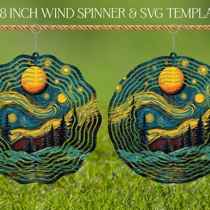 Modèle de conception de sublimation hélice à vent nuit étoilée, hélice à vent SVG, sublimation ronde de 10 et 20 pouces, hélices suspendues png thumbnail