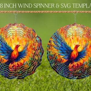 Phoenix Wind Spinner Gebrandschilderd glas sublimatie ontwerpsjabloon, Wind Spinner SVG, 10 en 8 inch ronde sublimatie, hangende spinners png