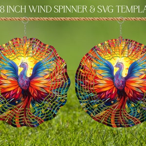 Modèle de conception pour sublimation de vitrail Phoenix, hélice à vent SVG, sublimation ronde de 10 et 20 pouces, hélices suspendues png thumbnail