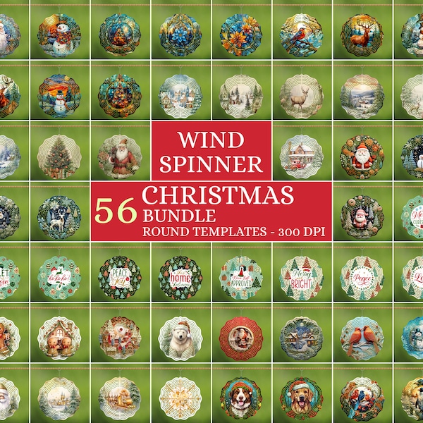 Weihnachten Bundle 56 Datei für Wind Spinner Sublimation Design Template, 10 Zoll Runde hängende Sublimation Designs Spinner PNG, kommerzielle Nutzung