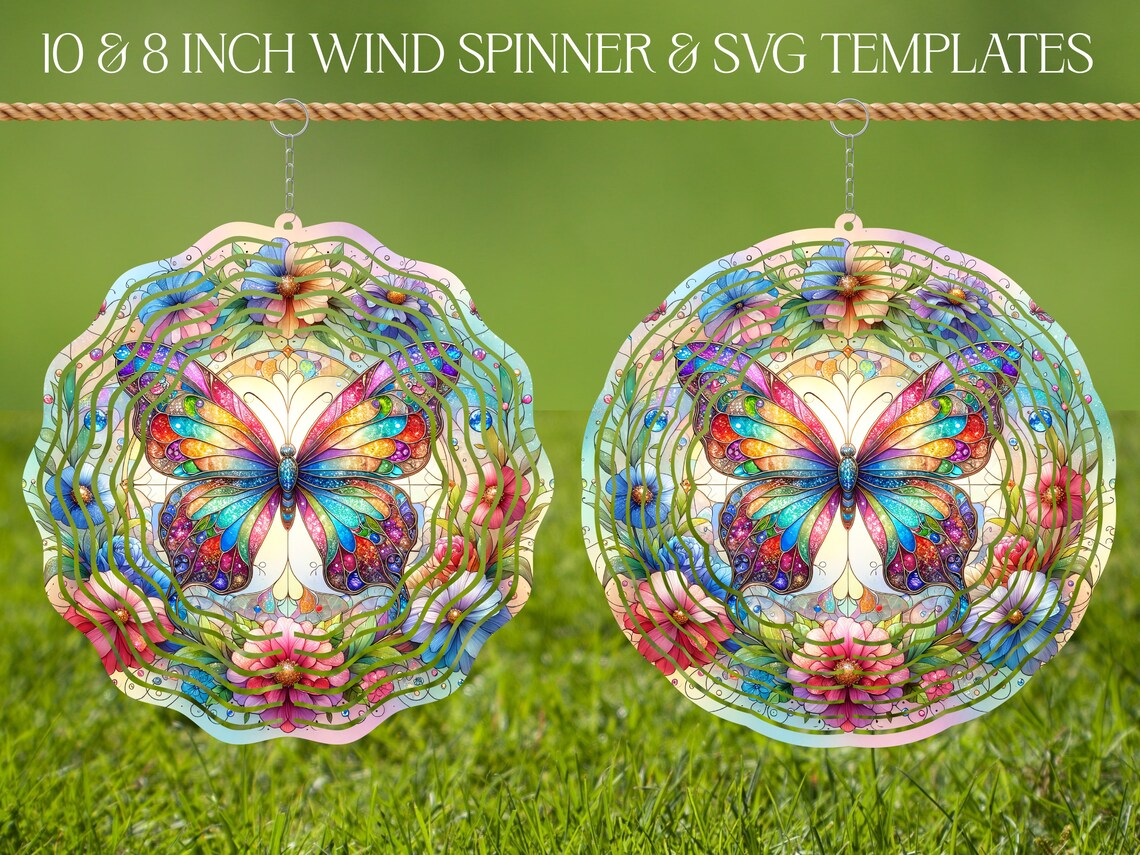 Butterfly Wind Spinner Stained Glass Sublimation Design Template, Wind ...