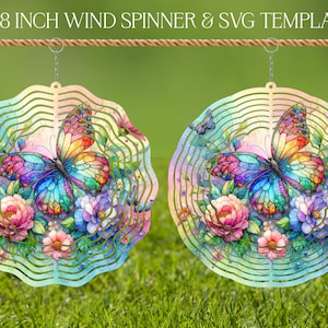 Modèle de conception de sublimation de vitrail hélice à vent papillon, hélice à vent SVG, sublimation ronde de 10 et 20 pouces, hélices suspendues png thumbnail