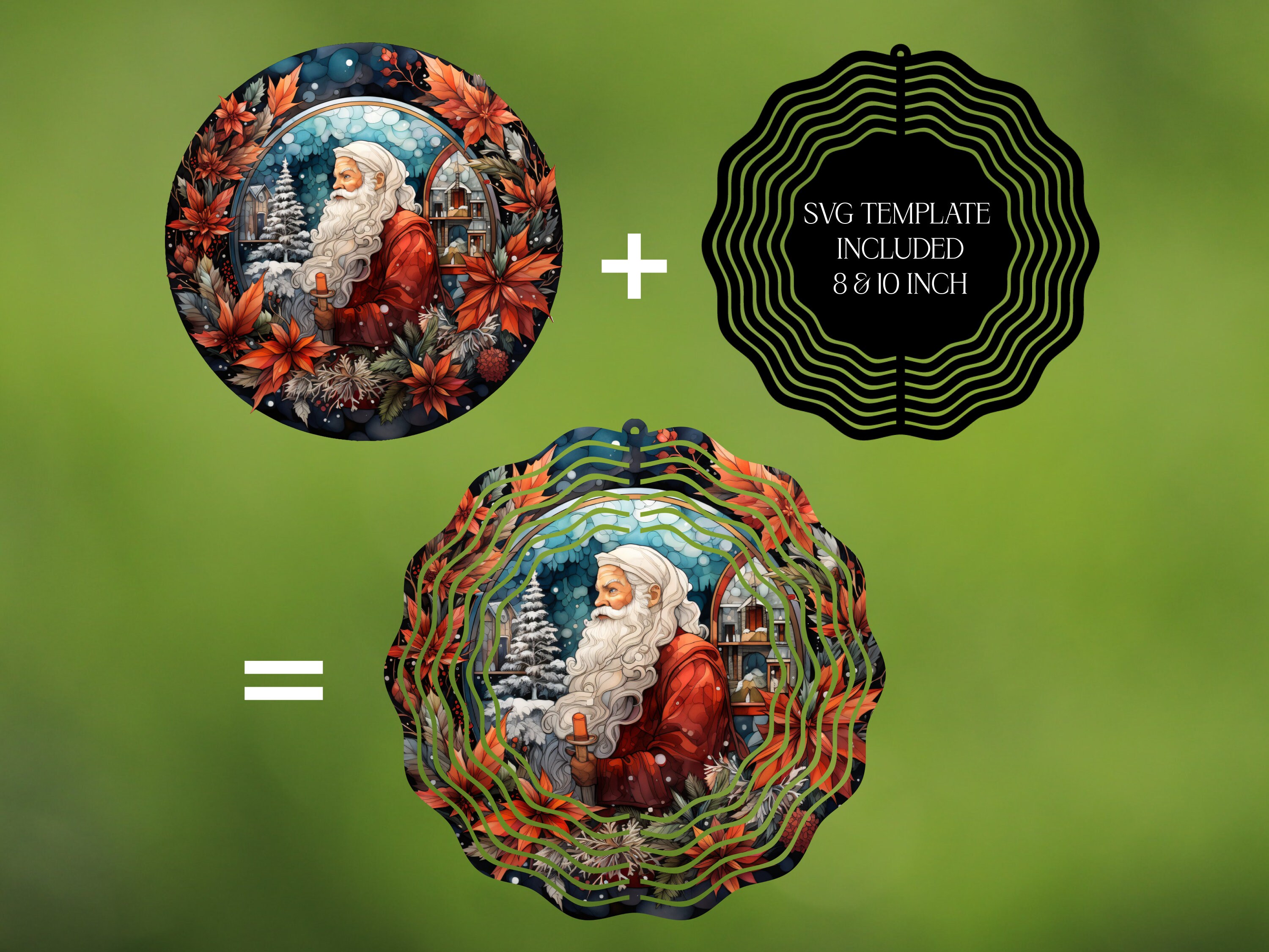 Santa Wind Spinner Stained Glass Sublimation Design Template Wind ...
