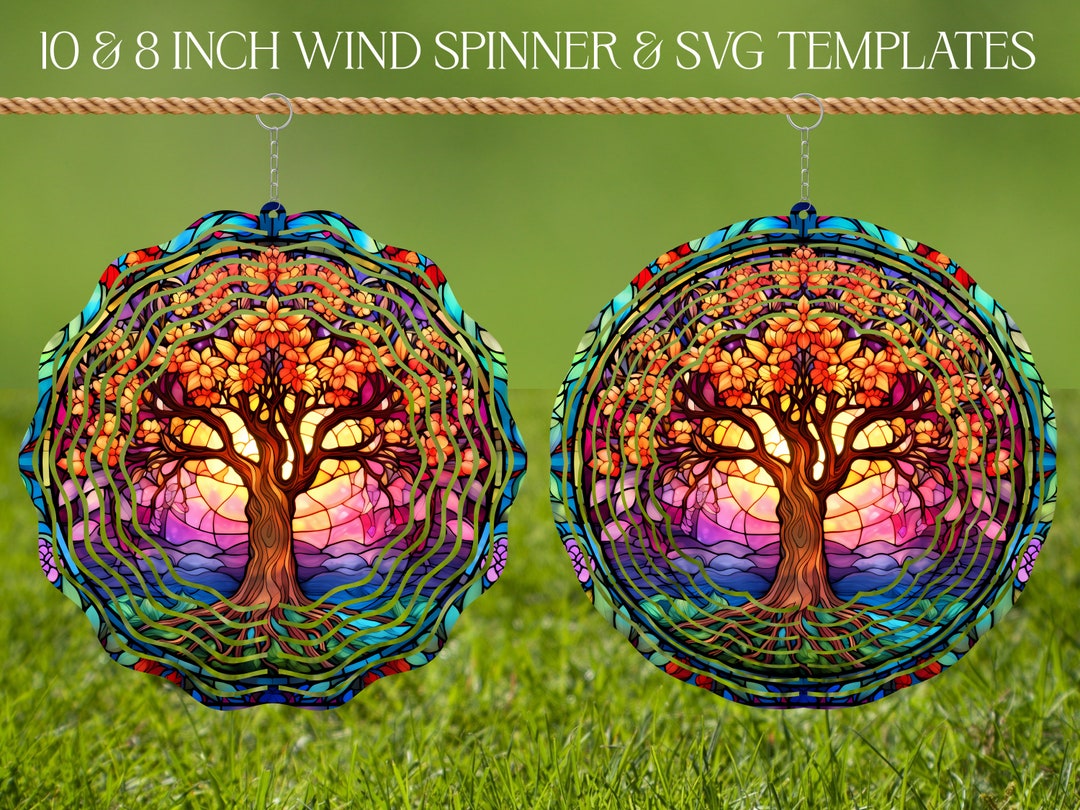 Tree of Life Wind Spinner Stained Glass Sublimation Design Template ...