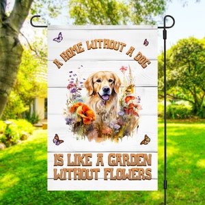 Design de sublimação de bandeira de jardim 12x18, cachorrinho fofo com flores, design digital PNG, arte de decoração de jardim, placa de quintal, banner de evento, bandeira de cachorro engraçada