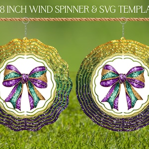 Modèle de conception pour sublimation de vitrail Mardi Gras, hélice à vent SVG, sublimation ronde de 10 et 20 pouces, hélices suspendues png thumbnail