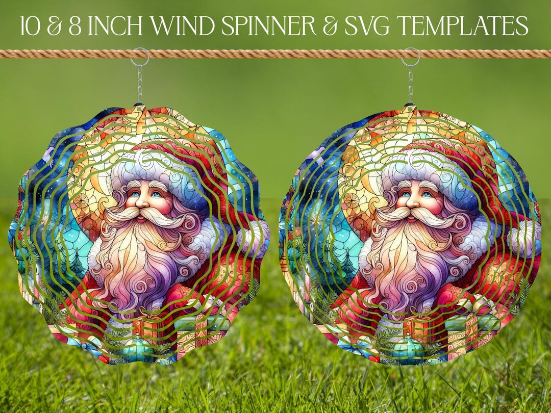 Christmas Santa Wind Spinner Stained Glass Sublimation Design Template ...