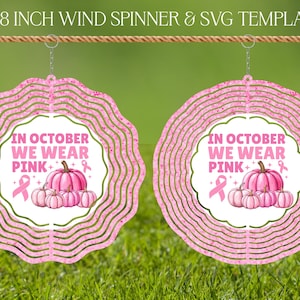 Modèle de conception de sublimation pour essoreuse à vent pour cancer du sein, essoreuse à vent SVG, sublimation ronde de 10 et 8 pouces, essoreuses suspendues png maquette, rose