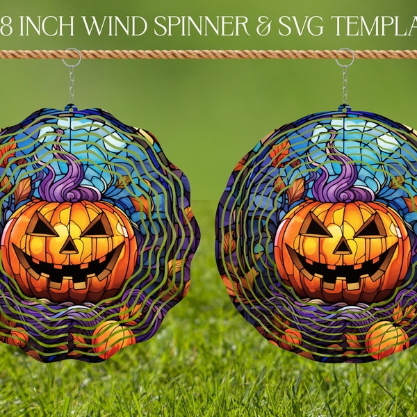 Halloween Pumpkin Wind Spinner Stained Glass Sublimation Design Template, Spinner SVG, 10 and 8 inch Round Sublimation, Hanging Spinners png