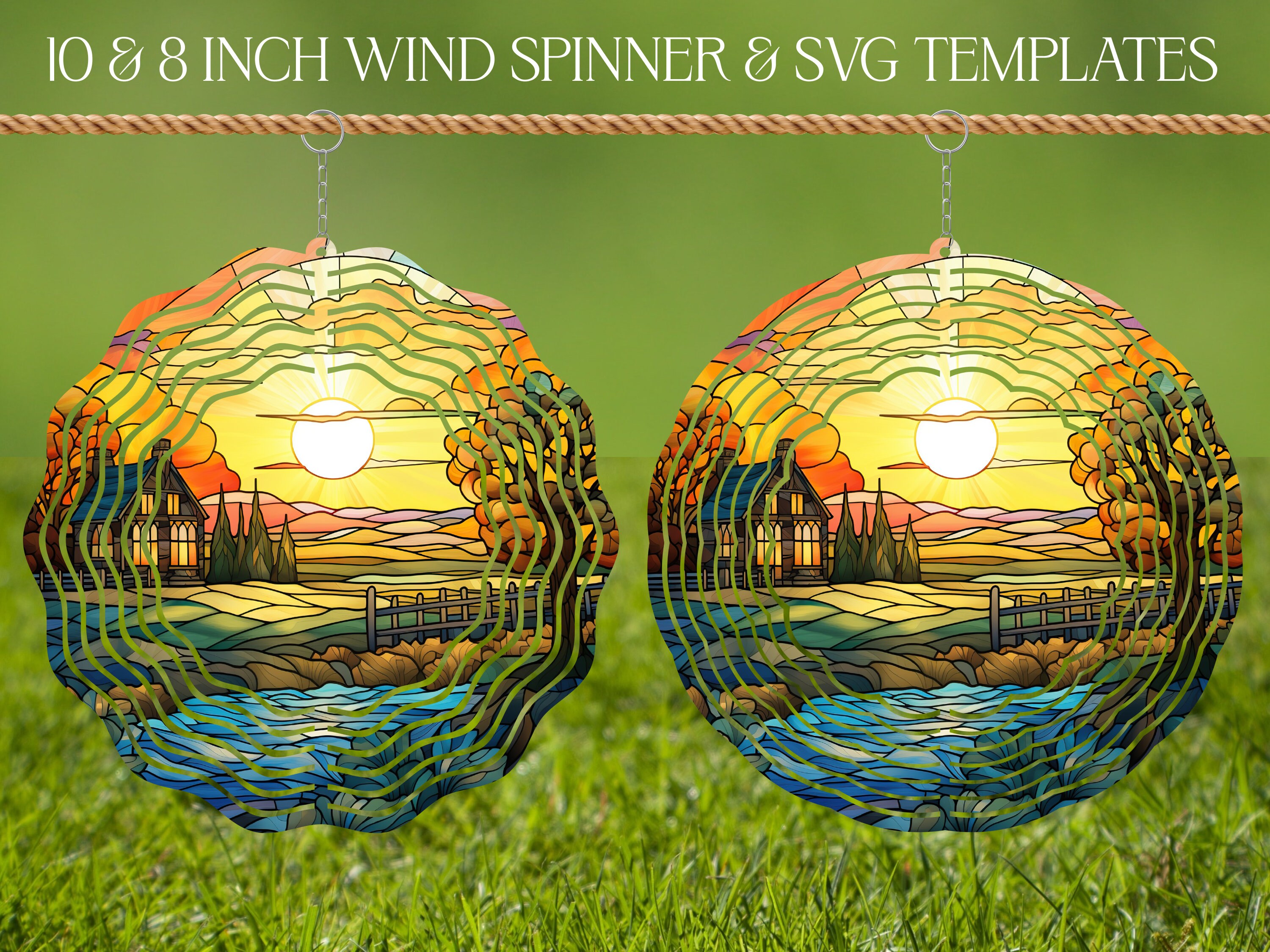 Farmhouse Wind Spinner Stained Glass PNG Sublimation Design Template ...