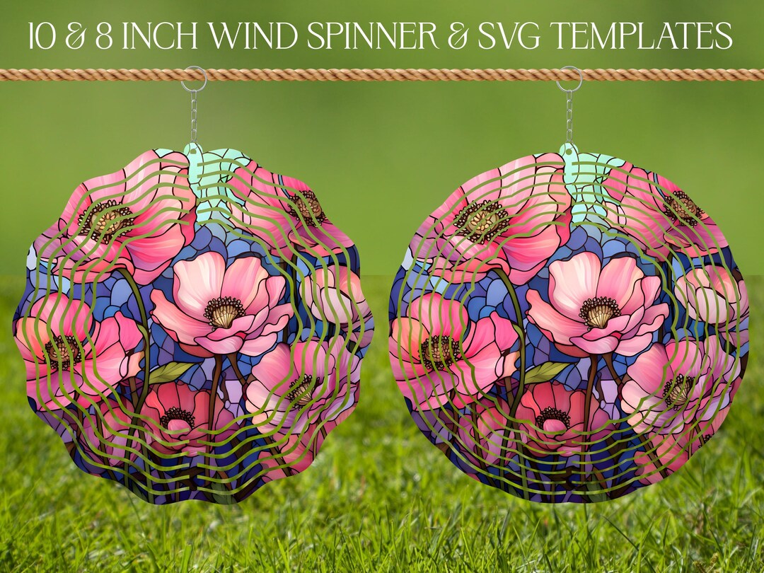 Anemone Flower Wind Spinner Stained Glass Sublimation Design Template ...