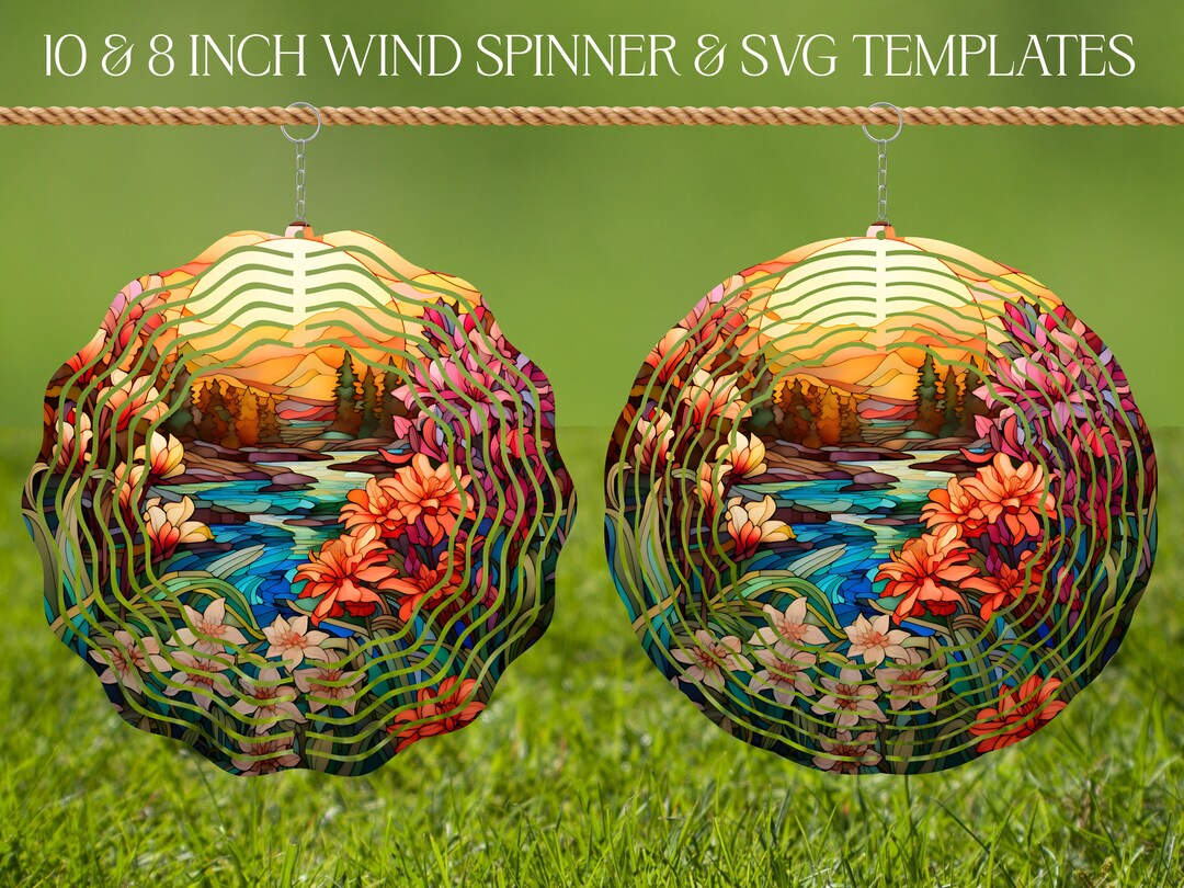 Flower Wind Spinner Stained Glass Sublimation Design Template, Wind ...