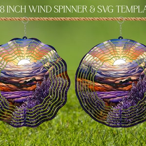 Modèle de conception de sublimation de vitrail de fleurs de vent Spinner, SVG de Spinner de vent, sublimation ronde de 10 et 8 pouces, filateurs suspendus png