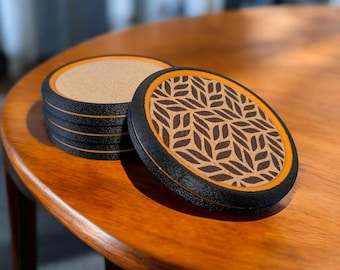 Personalisiertes Korkuntersetzer 4er Set - 3D gedruckte Basis - Rutschfeste Gummifüße - Farb- und Gravuroptionen