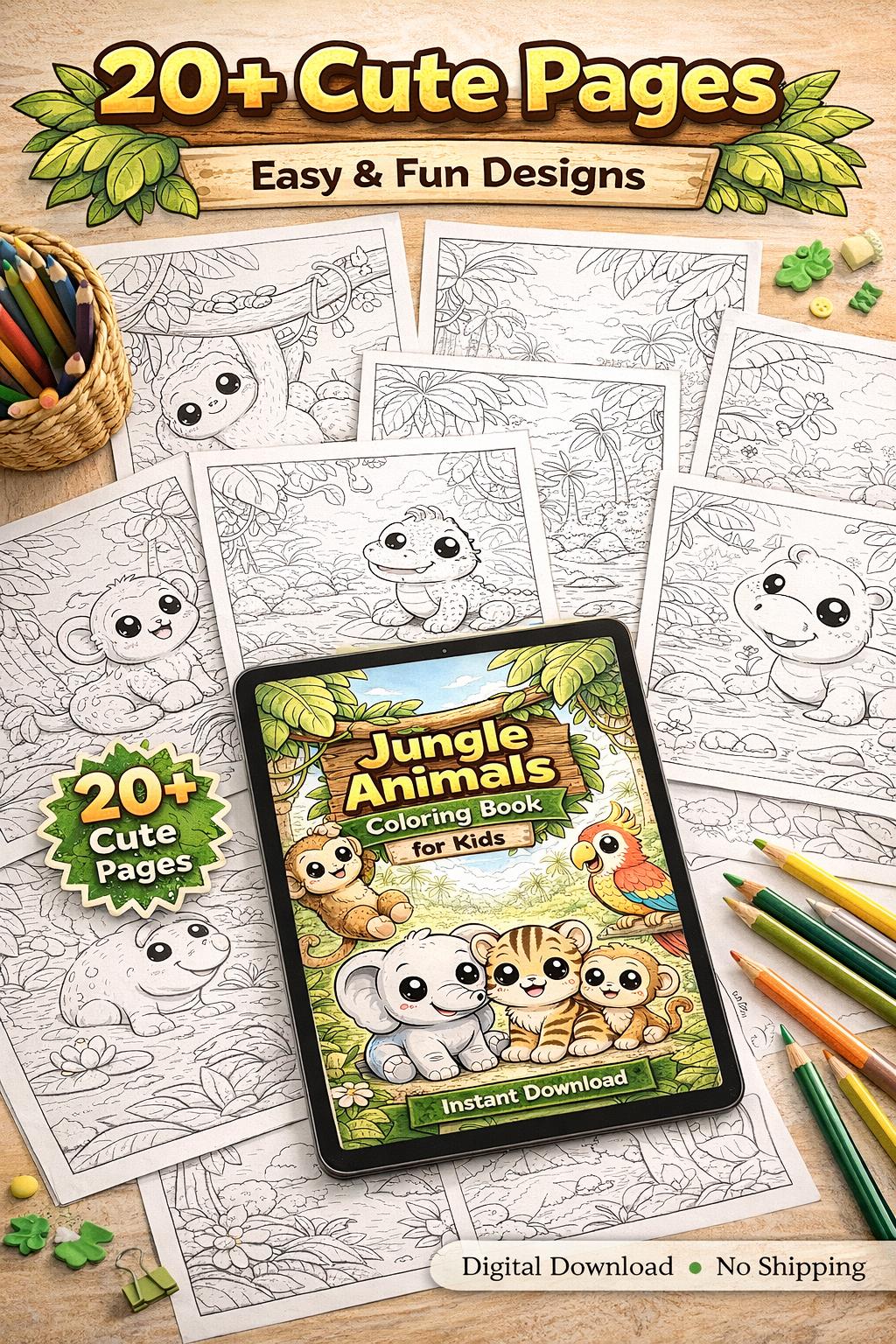 Jungle Animals Coloring Pages for Kids Printable – 20+ Cute Safari ...