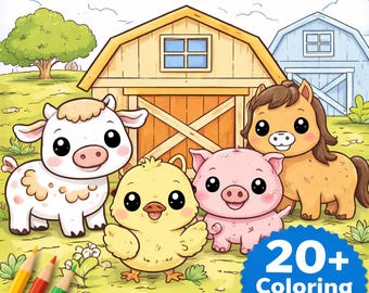 Farm Animals Coloring Pages for Kids Printable 20+ Cute Kawaii Coloring Sheets Toddler Activity Book PDF Easy  Instant Download