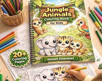 Jungle Animals Coloring Pages for Kids Printable – 20+ Cute Safari Sheets – Toddler Activity Book PDF Instant Download