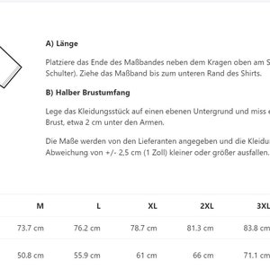 May include: Size chart for a t-shirt with measurements in centimeters and inches. The chart shows the length and half chest circumference for sizes S, M, L, XL, 2XL, 3XL, 4XL, and 5XL.