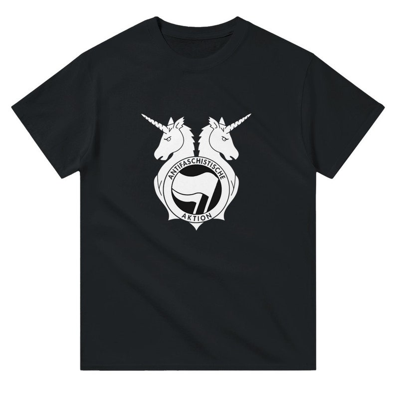 Unicorn Antifascist Action Unisex T-Shirt – Gildan® 5000 – Political Statement Shirt – Sizes S to 5XL image 1