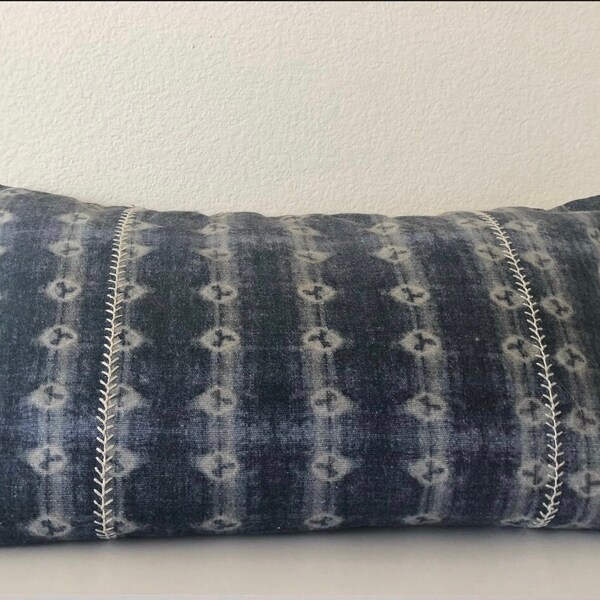 Blue batik lumbar pillow 14” x 24”