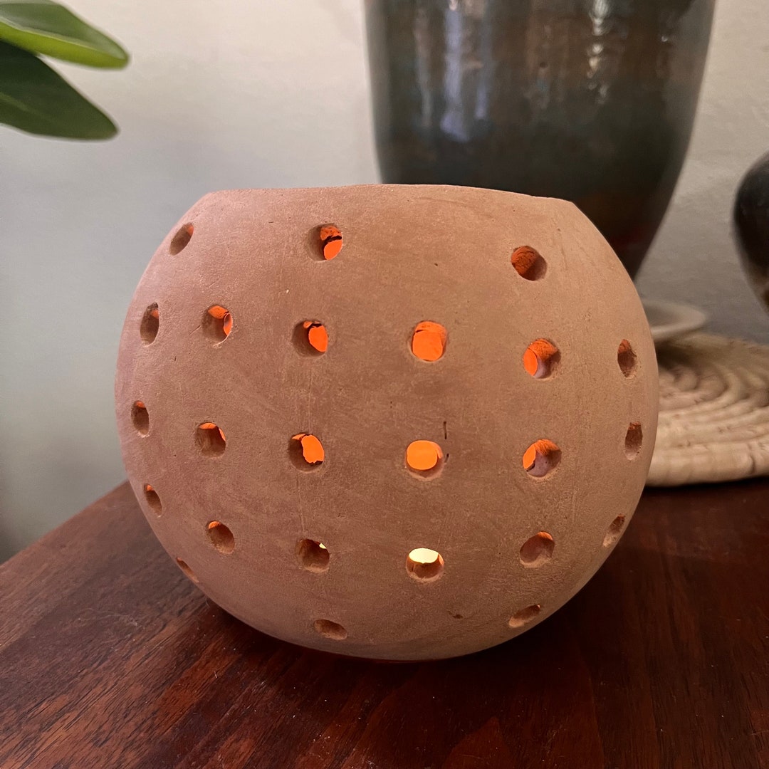 Handmade Terracotta Candle Holder With Illuminating Cutout and Holes 5 1/2 X 4 1/2 Etsy